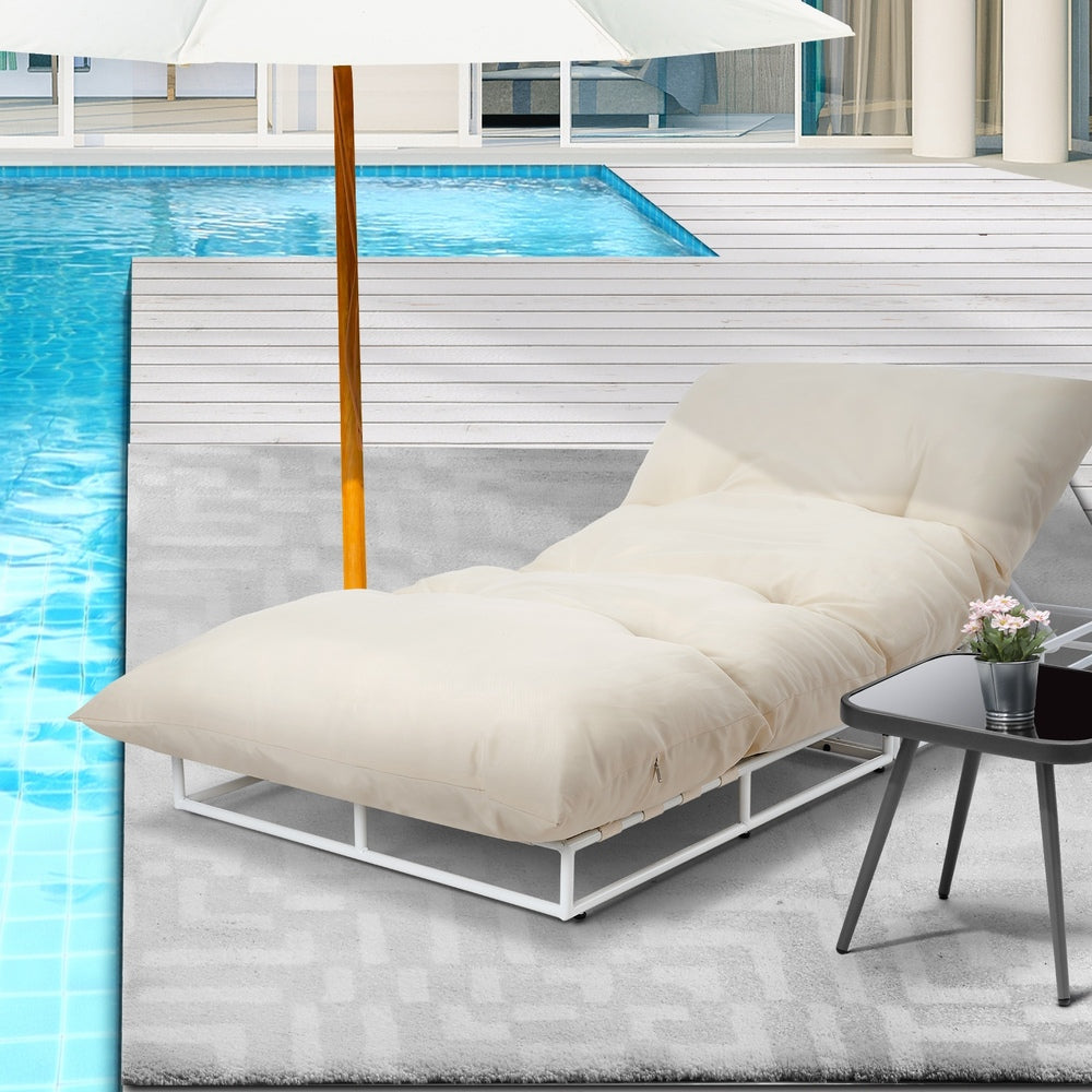 Livsip Outdoor Sun Lounge Day Bed Patio Chair Beige-Sun Beds-PEROZ Accessories
