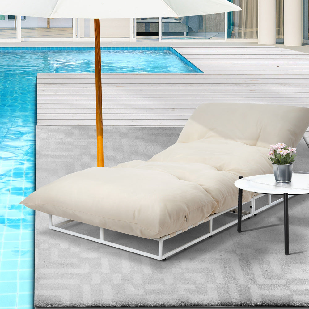 Livsip Outdoor Sun Lounger with Table Outdoor Patio Set Beige-Sun Bed-PEROZ Accessories