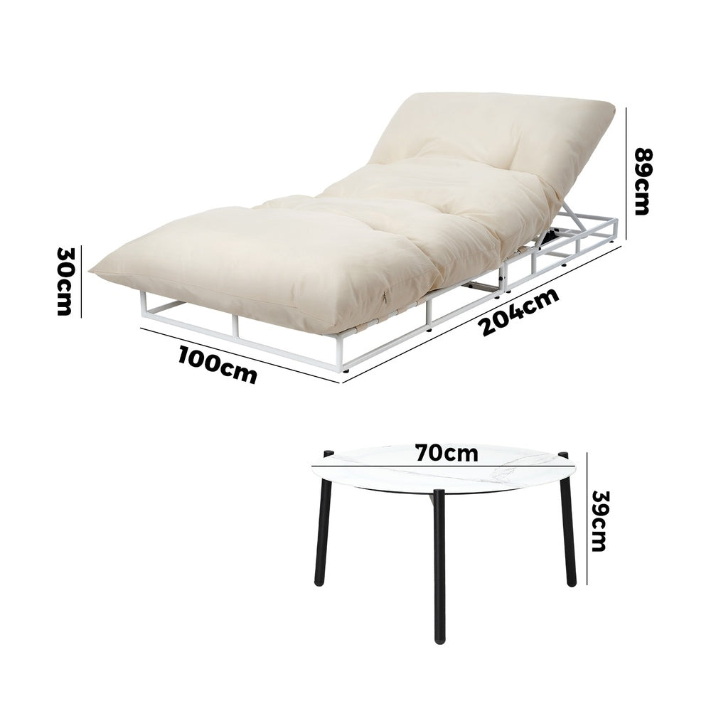 Livsip Outdoor Sun Lounger with Table Outdoor Patio Set Beige-Sun Bed-PEROZ Accessories