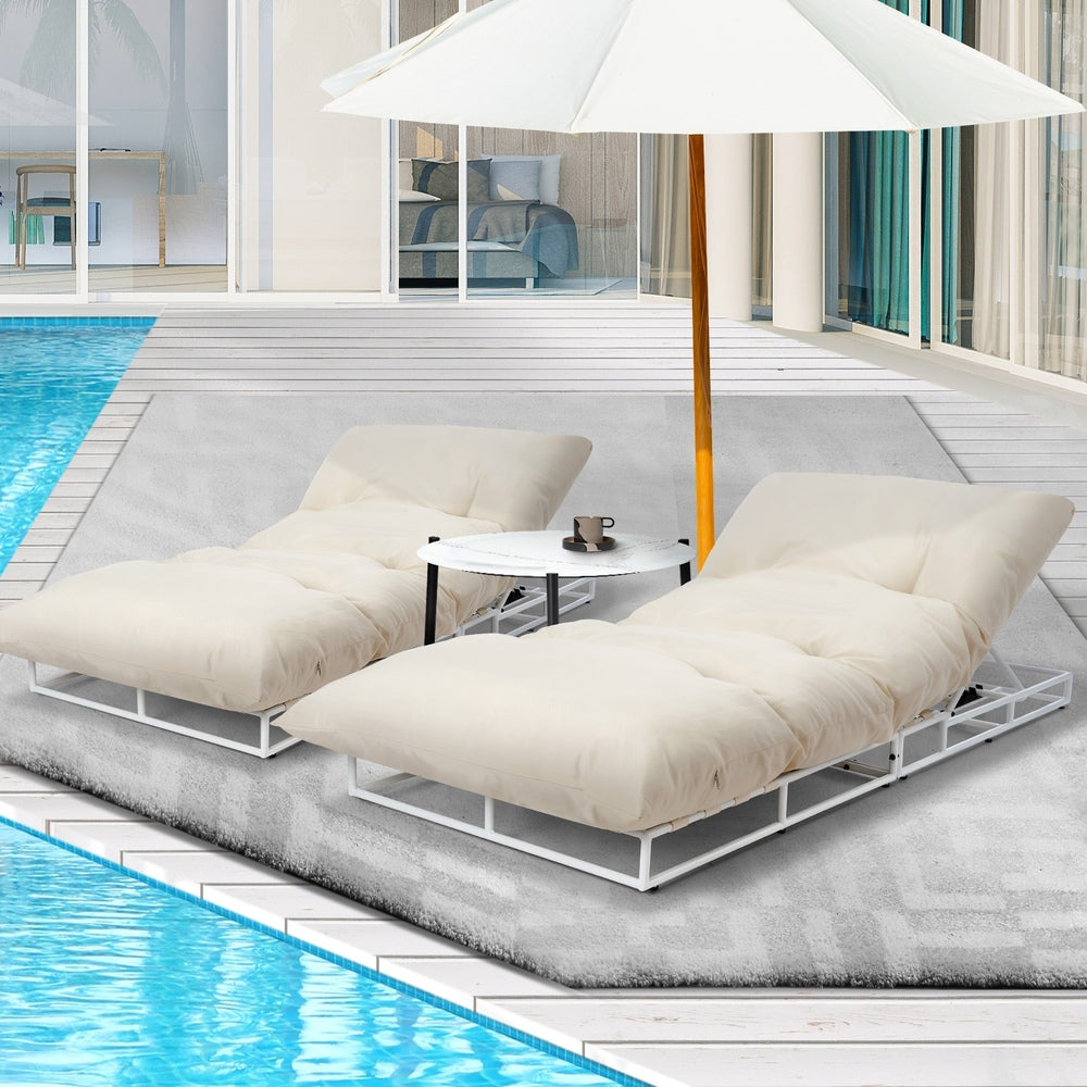 Livsip 2PCS Sun Lounger with Table Outdoor Patio Set Beige-Sun Bed-PEROZ Accessories