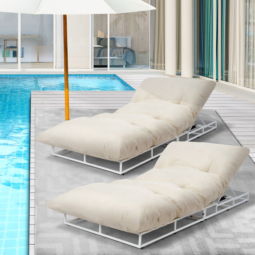 Livsip 2PCS Outdoor Sun Lounge Day Bed Patio Chairs-Sun Beds-PEROZ Accessories