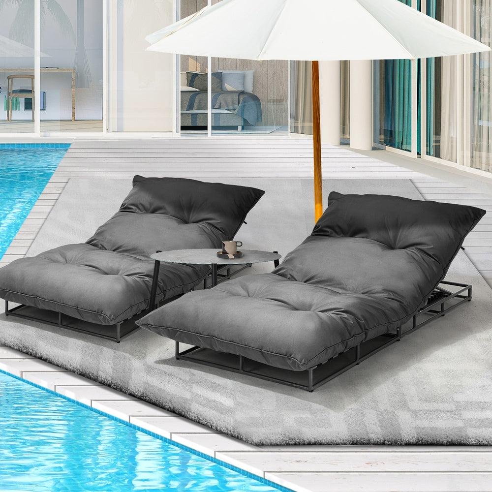Livsip 2PCS Sun Lounger with Table Outdoor Patio Set Grey-Sun Bed-PEROZ Accessories