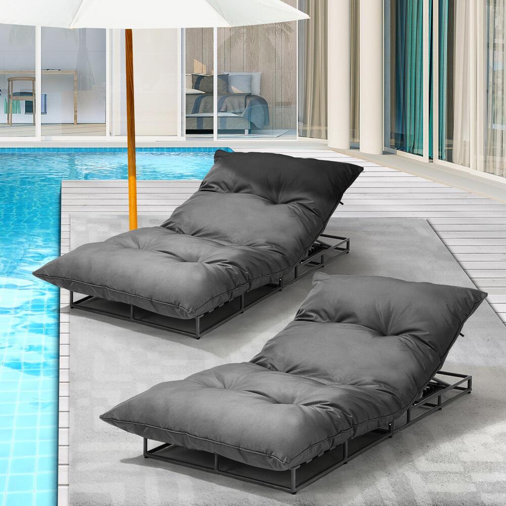 Livsip Sun Lounge with Cushion Outdoor Furniture Sun Bed Day Bed 2pcs-Sun Bed-PEROZ Accessories