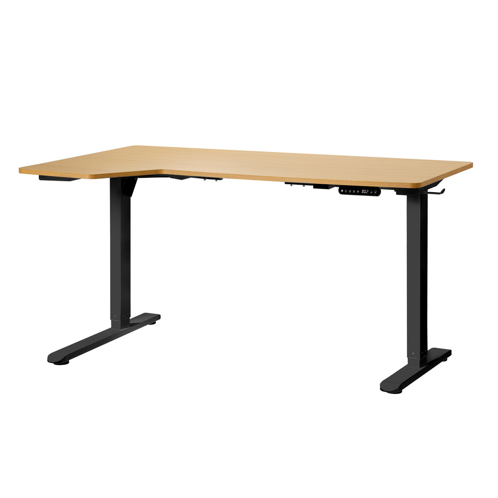 Oikiture L-shape Electric Standing Desk Single Motor 145CM Black & Oak-Standing Desk-PEROZ Accessories