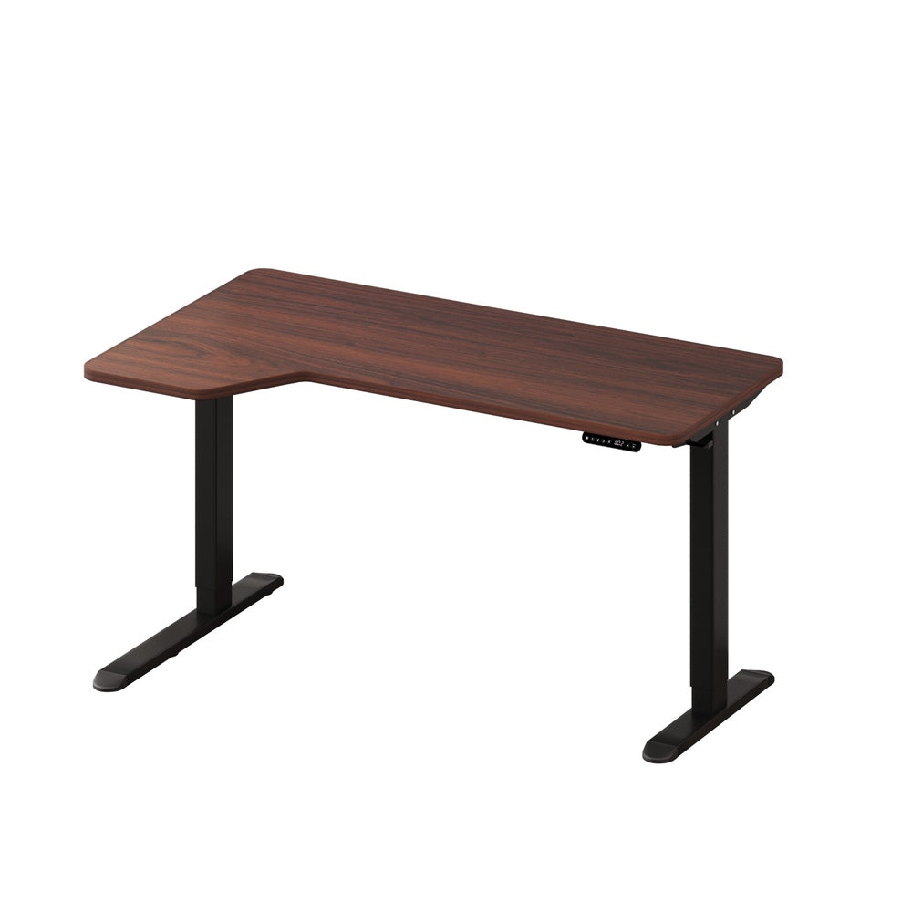 Oikiture L-shape Electric Standing Desk Single Motor 145CM Black & Walnut-Standing Desk-PEROZ Accessories