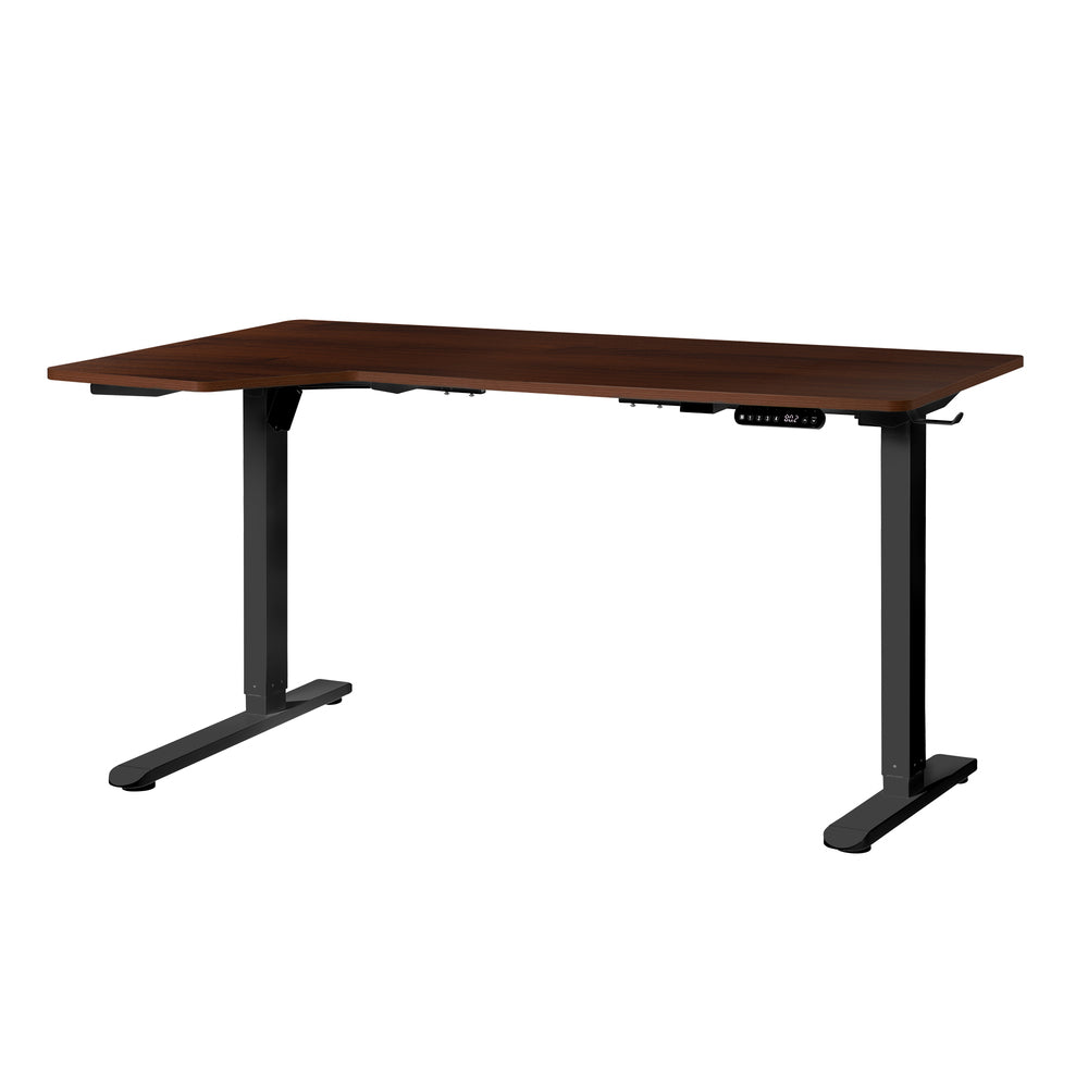 Oikiture L-shape Electric Standing Desk Single Motor 145CM Black & Walnut-Standing Desk-PEROZ Accessories