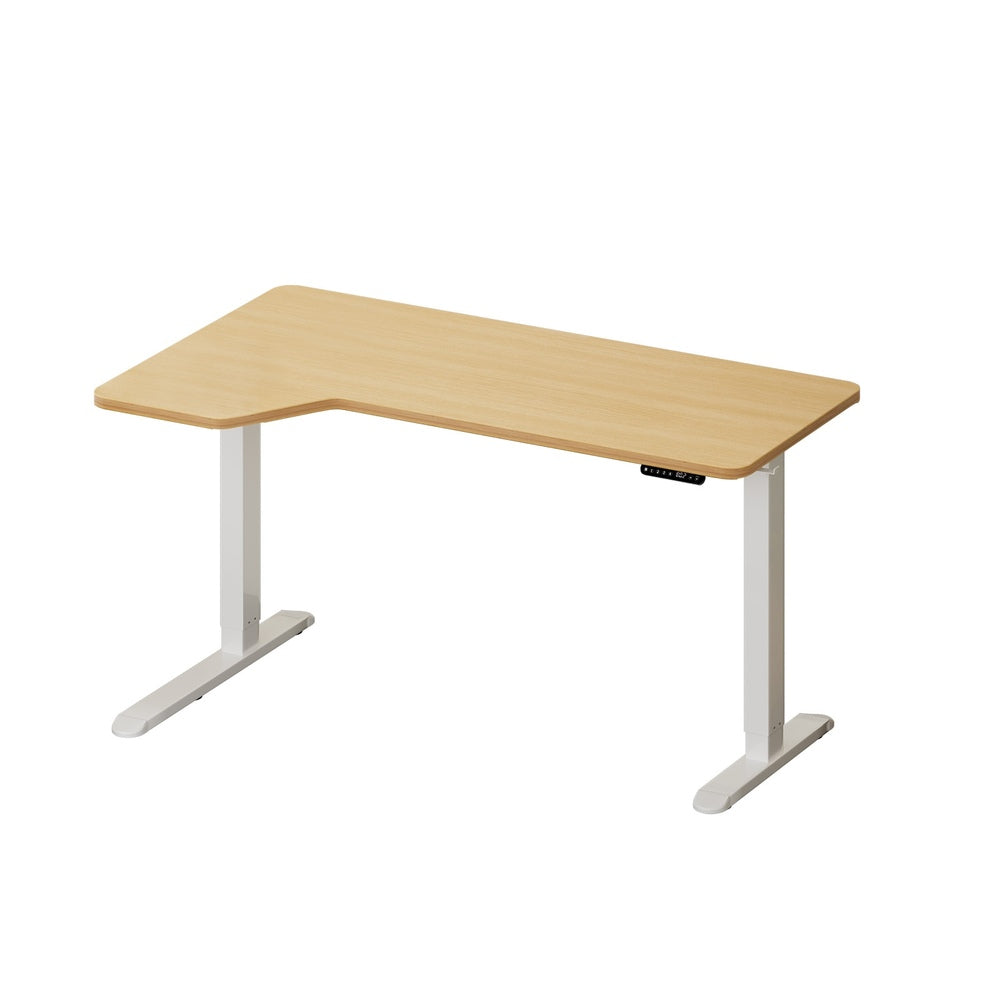 Oikiture L-shape Electric Standing Desk Single Motor 145CM White & Oak-Standing Desk-PEROZ Accessories