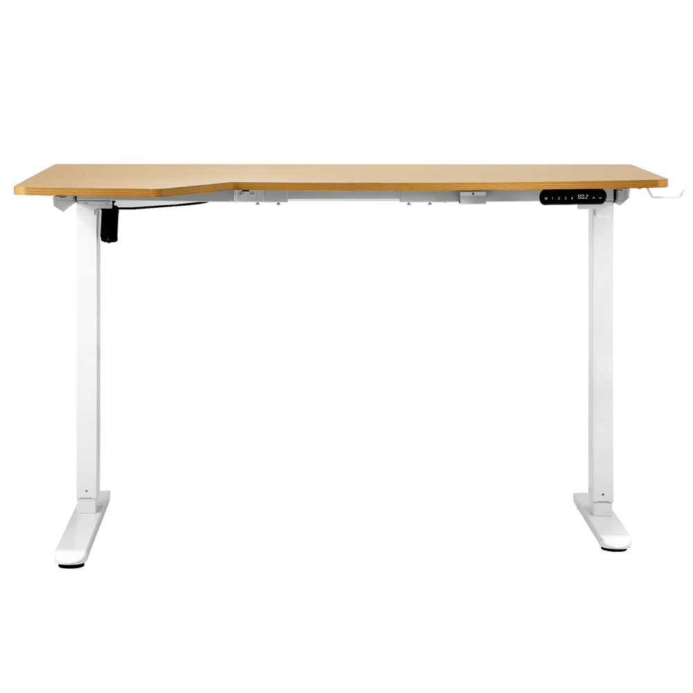 Oikiture L-shape Electric Standing Desk Single Motor 145CM White & Oak-Standing Desk-PEROZ Accessories