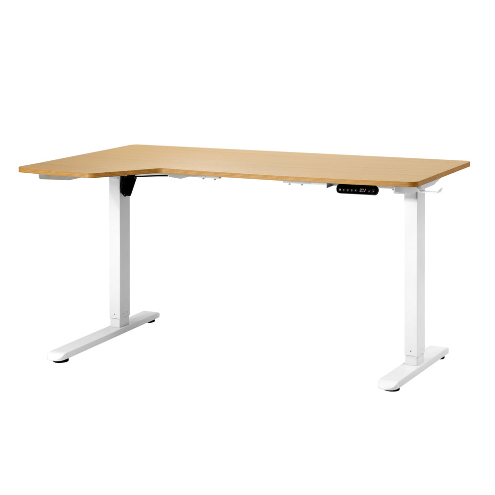 Oikiture L-shape Electric Standing Desk Single Motor 145CM White & Oak-Standing Desk-PEROZ Accessories