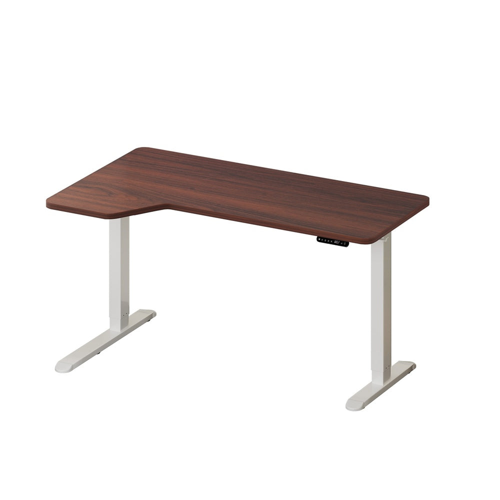 Oikiture L-shape Electric Standing Desk Single Motor 145CM White & Walnut-Standing Desk-PEROZ Accessories