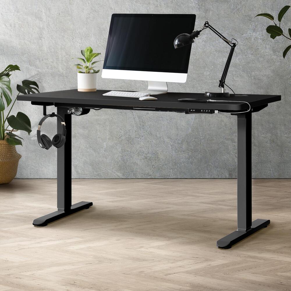 Oikiture Standing Desk Electric Height Adjustable Motorised Sit Stand Desk Rise - Black/Black - 1200mm x 600mm-Office Desks-PEROZ Accessories