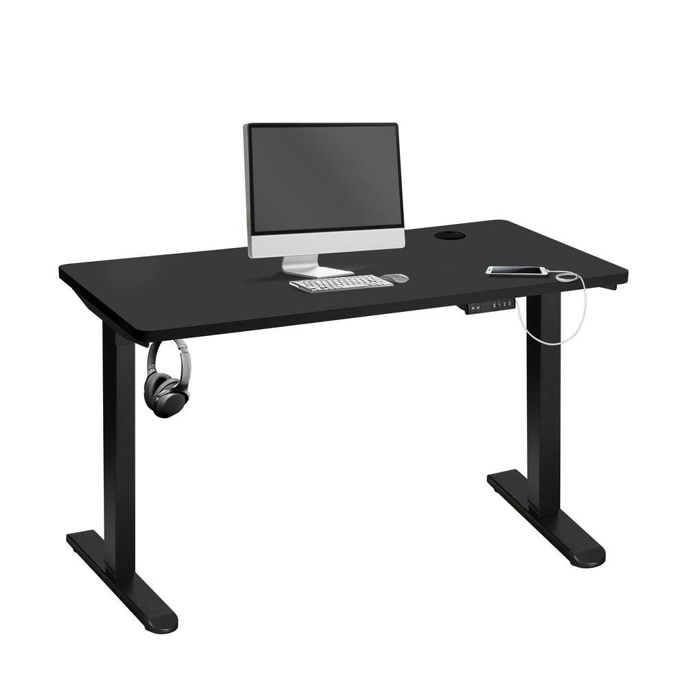 Oikiture Standing Desk Electric Height Adjustable Motorised Sit Stand Desk Rise - Black/Black - 1200mm x 600mm-Office Desks-PEROZ Accessories
