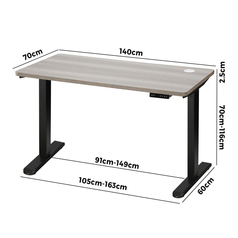 Oikiture 140cm Electric Standing Desk Single Motor Black & Grey-Oak-Standing Desk-PEROZ Accessories
