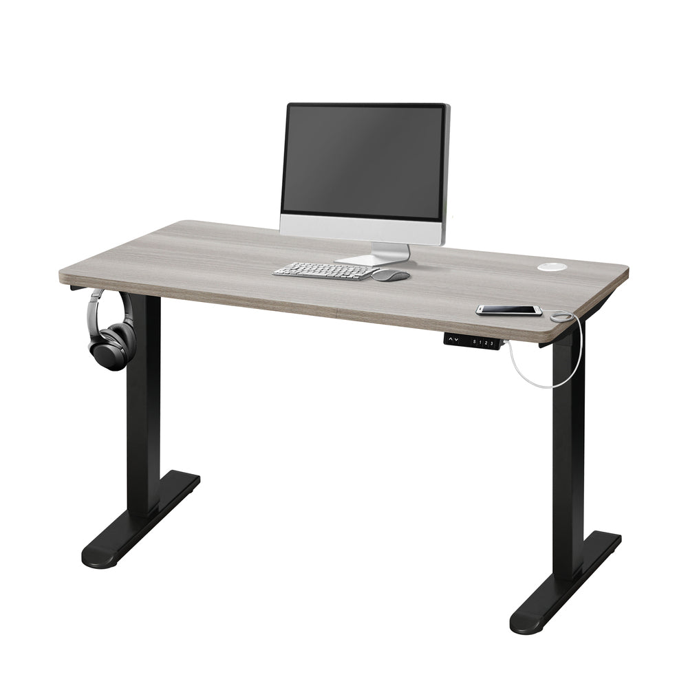 Oikiture 140cm Electric Standing Desk Single Motor Black & Grey-Oak-Standing Desk-PEROZ Accessories