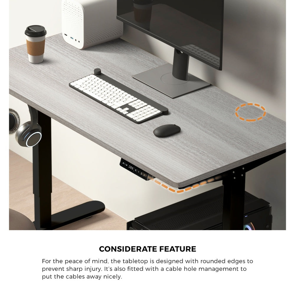 Oikiture 140cm Electric Standing Desk Single Motor Black & Grey-Oak-Standing Desk-PEROZ Accessories