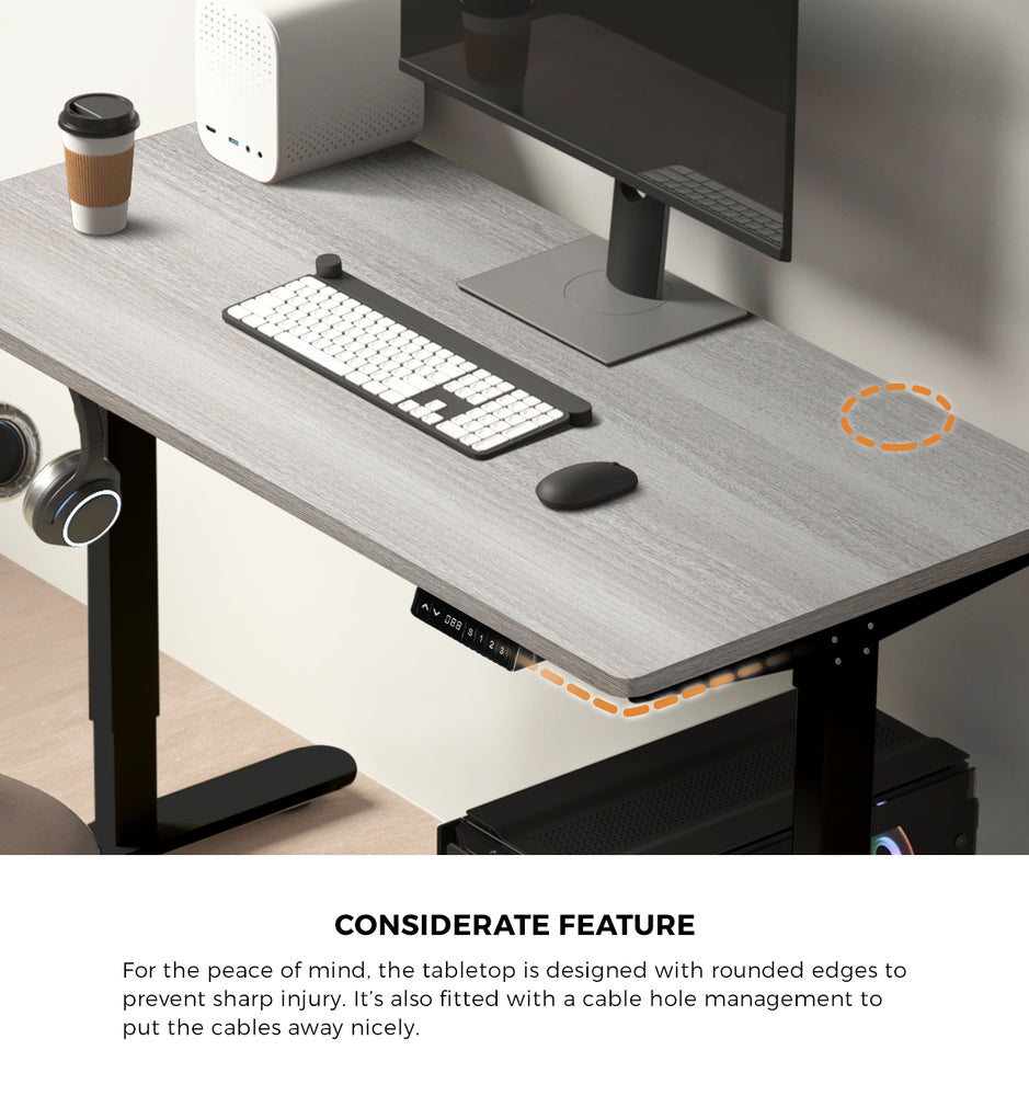 Oikiture 140cm Electric Standing Desk Single Motor Black & Grey-Oak-Standing Desk-PEROZ Accessories