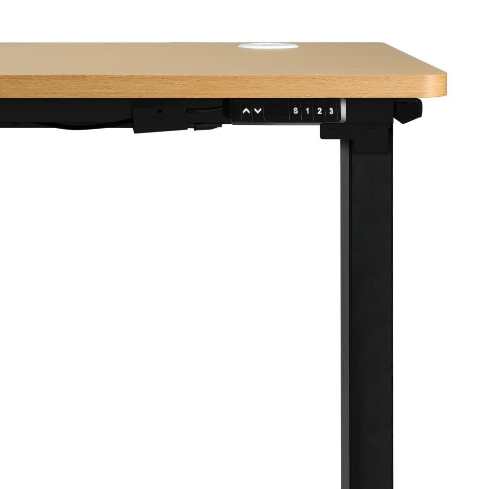 Oikiture Standing Desk Electric Height Adjustable Motorised Sit Stand Desk Rise - Black/Oak - 1400mm x 700mm-Standing Desks-PEROZ Accessories