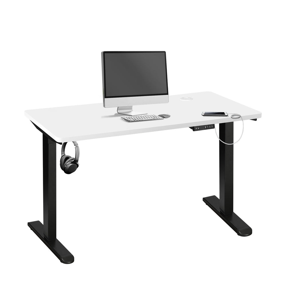 Oikiture Standing Desk Electric Height Adjustable Motorised Sit Stand Desk Rise - Black/White - 1400mm x 700mm-Office Desks-PEROZ Accessories