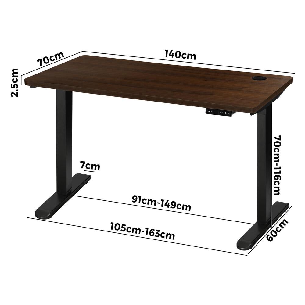 Oikiture Standing Desk Electric Height Adjustable Motorised Sit Stand Desk Rise - Black/Walnut - 1400mm x 700mm-Office Desks-PEROZ Accessories