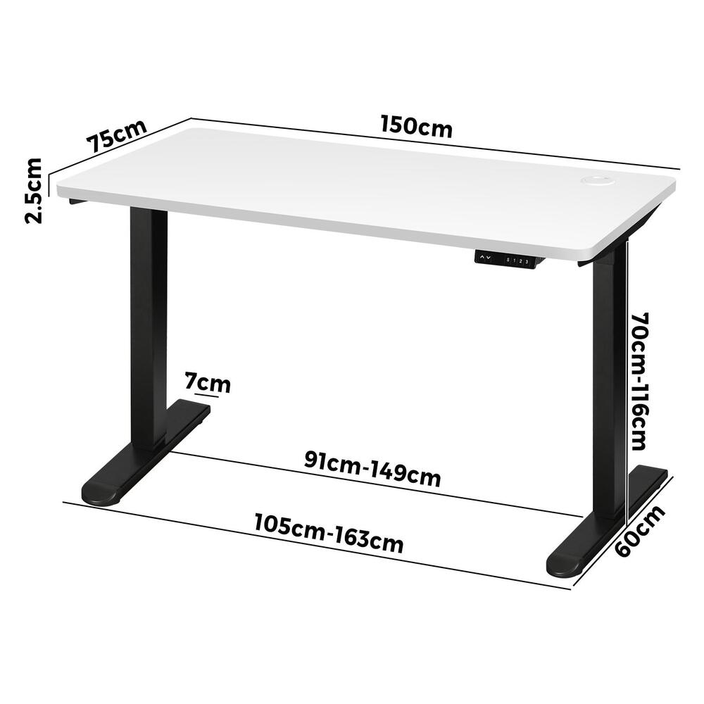 Oikiture Standing Desk Adjustable Motorised 150 Black&White-Standing Desks-PEROZ Accessories