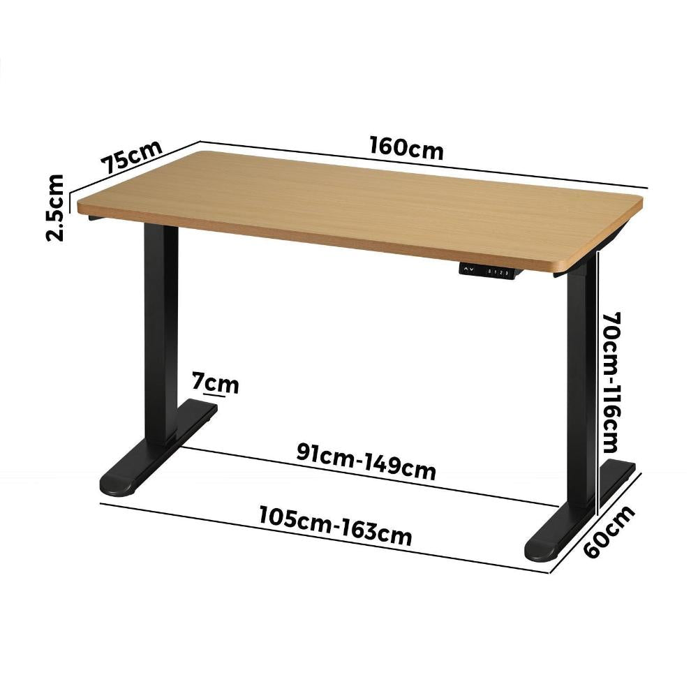 OIKITURE Sit Stand Desk Motorised Adjustable 160cm Black&Oak-Standing Desks-PEROZ Accessories
