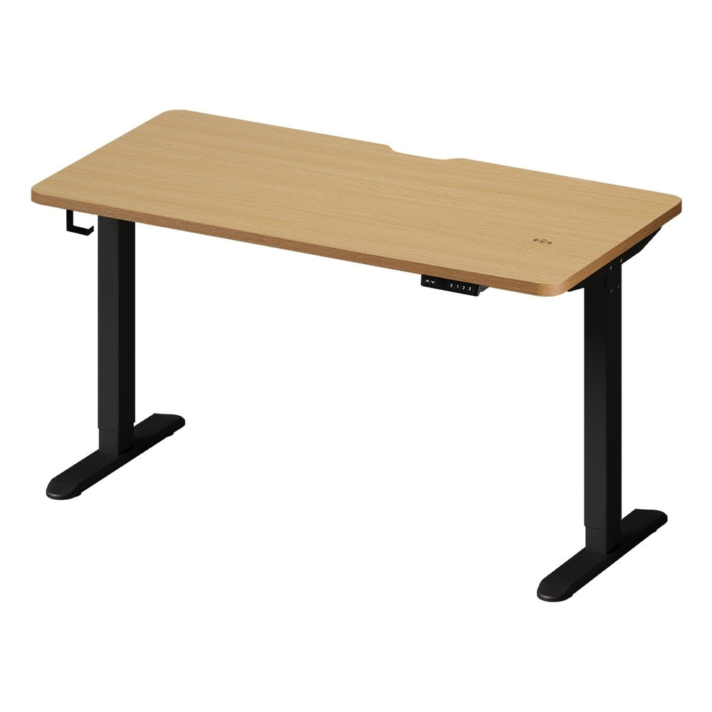 Oikiture Standing Desk Wireless Charging Single Motor 140CM Black & Oak-Standing Desk-PEROZ Accessories
