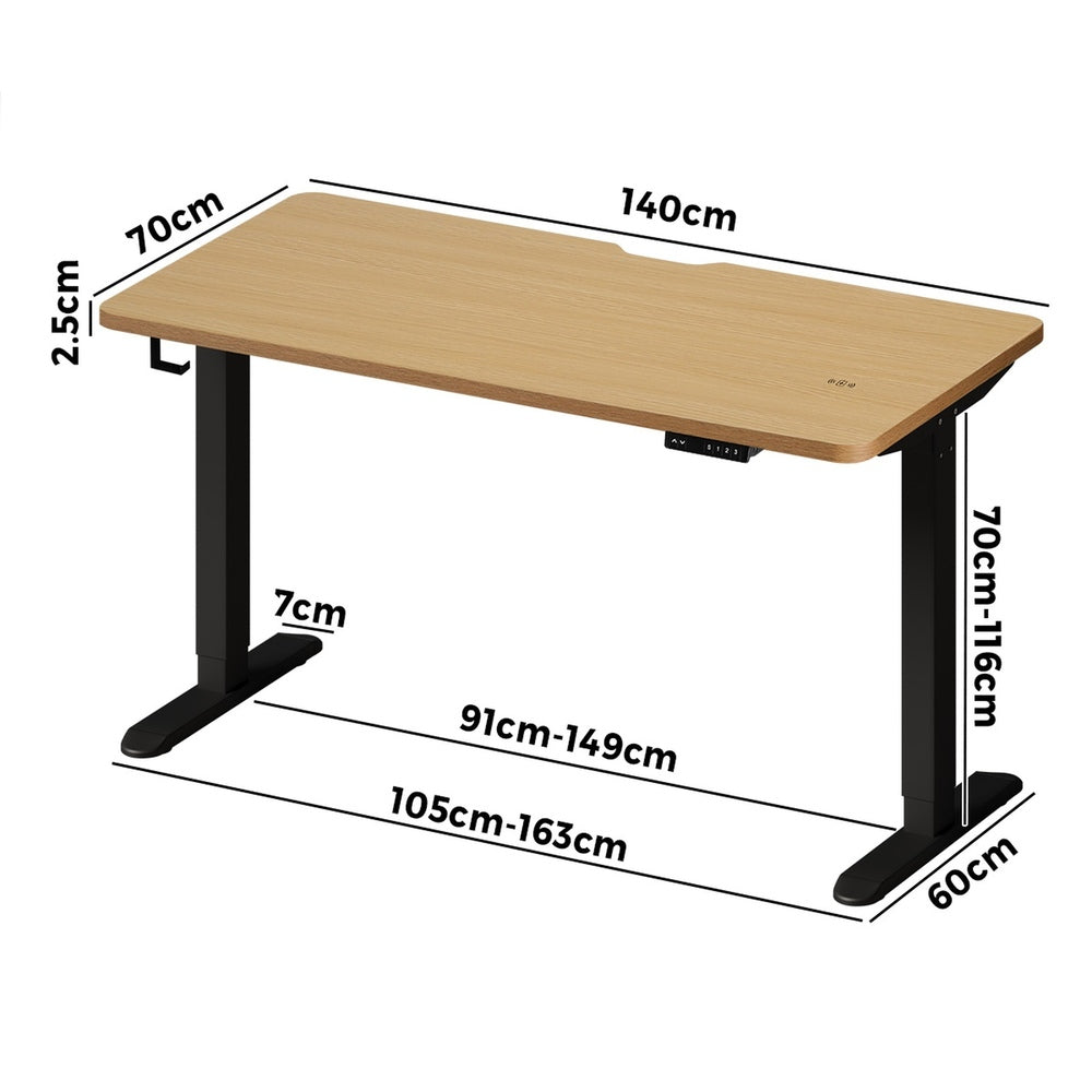 Oikiture Standing Desk Wireless Charging Single Motor 140CM Black & Oak-Standing Desk-PEROZ Accessories