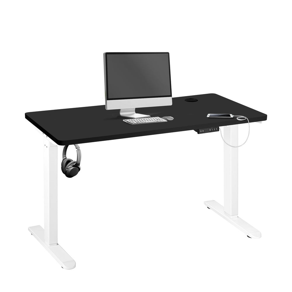 Oikiture Standing Desk Electric Height Adjustable Motorised Sit Stand Desk Rise - White/Black - 1400mm x 700mm-Office Desks-PEROZ Accessories