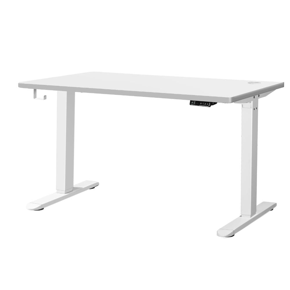 Oikiture Standing Desk Electric Height Adjustable Motorised Sit Stand Desk Rise - White/White - 1400mm x 700mm-Standing Desks-PEROZ Accessories