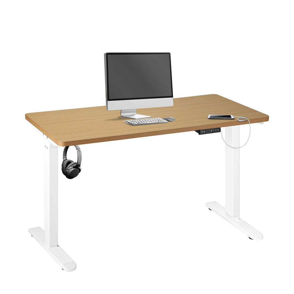OIKITURE Sit Stand Desk Motorised Standing Desk Adjustable Table 160cm Lenght White and Oak-Office Desks-PEROZ Accessories