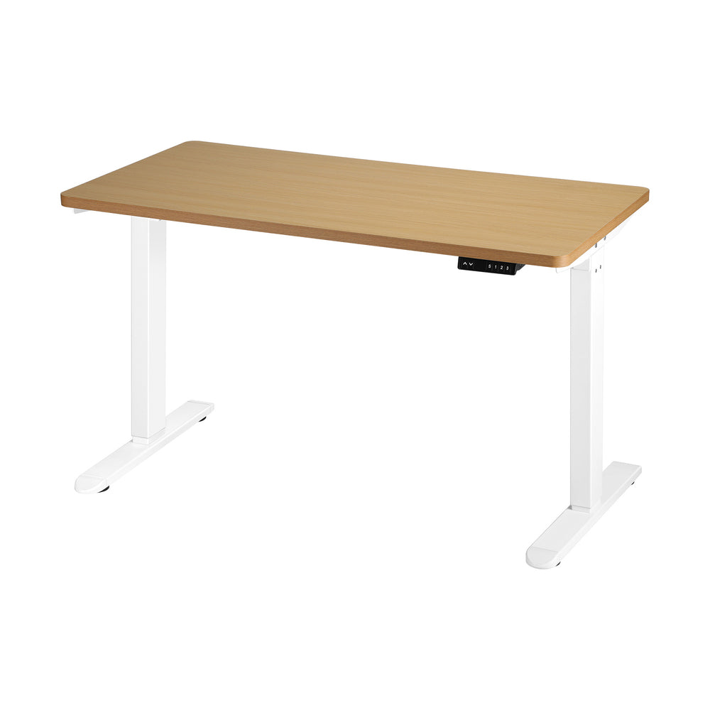 OIKITURE Sit Stand Desk Motorised Standing Desk Adjustable Table 160cm Lenght White and Oak-Office Desks-PEROZ Accessories