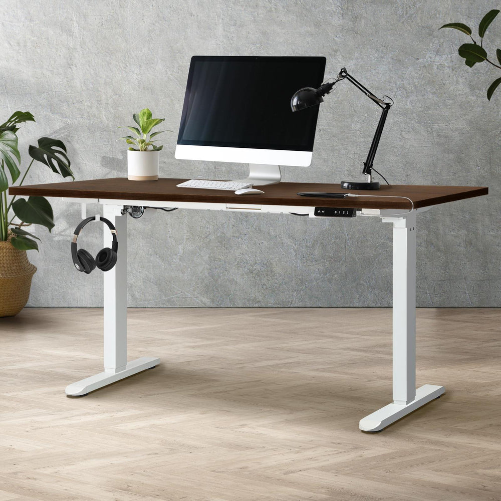 OIKITURE Sit Stand Desk Motorised Standing Desk Adjustable Table 160cm Lenght White and WN-Office Desks-PEROZ Accessories