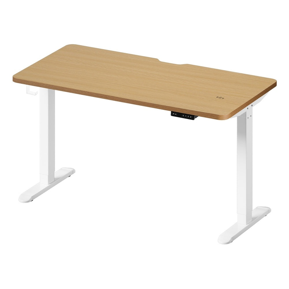 Oikiture Standing Desk Wireless Charging Single Motor 140CM White & Oak-Standing Desk-PEROZ Accessories