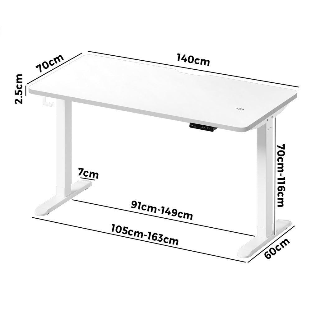 Oikiture Standing Desk Wireless Charging Single Motor 140CM White-Standing Desk-PEROZ Accessories