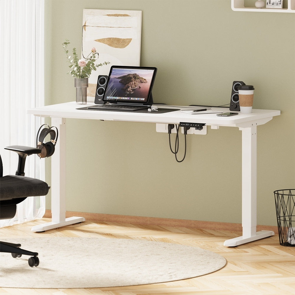 Oikiture Standing Desk Wireless Charging Single Motor 140CM White-Standing Desk-PEROZ Accessories
