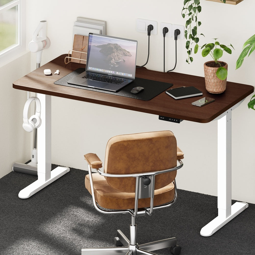Oikiture Standing Desk Wireless Charging Single Motor 140CM White & Walnut-Standing Desk-PEROZ Accessories