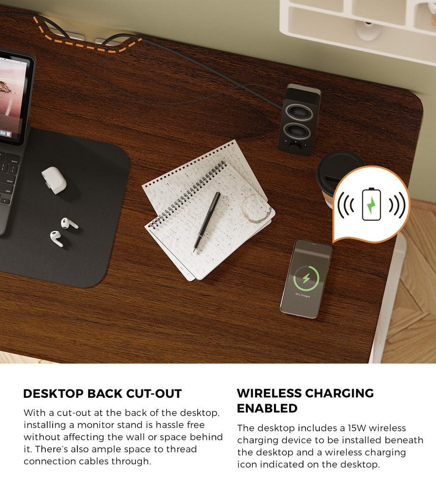 Oikiture Standing Desk Wireless Charging Single Motor 140CM White & Walnut-Standing Desk-PEROZ Accessories
