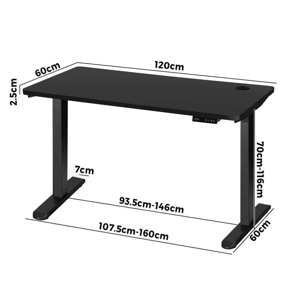 Oikiture Standing Desk Dual Motor Electric Height Adjustable Sit Stand Table - Black/Black - 1200mm x 600mm-Office Desks-PEROZ Accessories