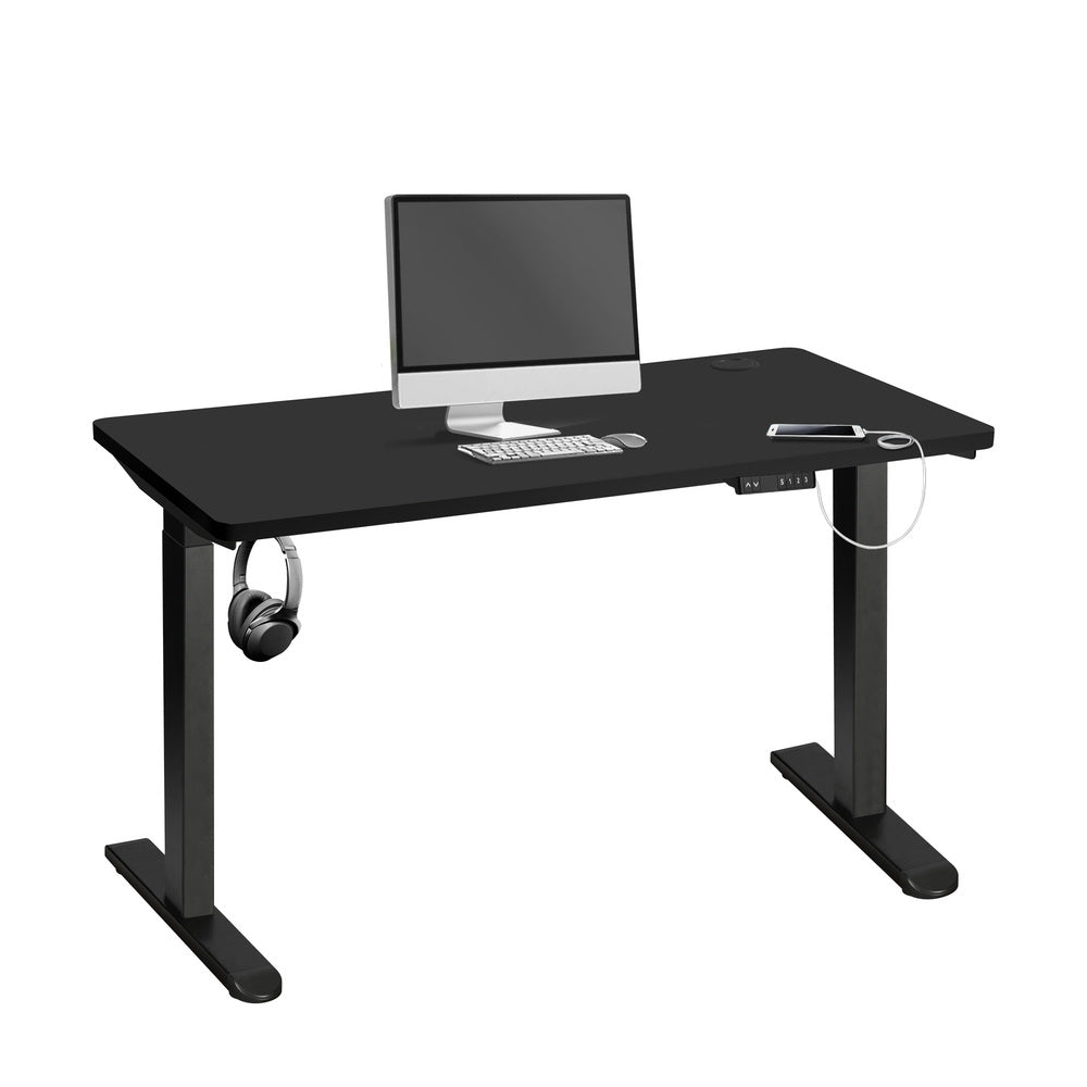 Oikiture Standing Desk Dual Motor Electric Height Adjustable Sit Stand Table - Black/Black - 1400mm x 700mm-Office Desks-PEROZ Accessories