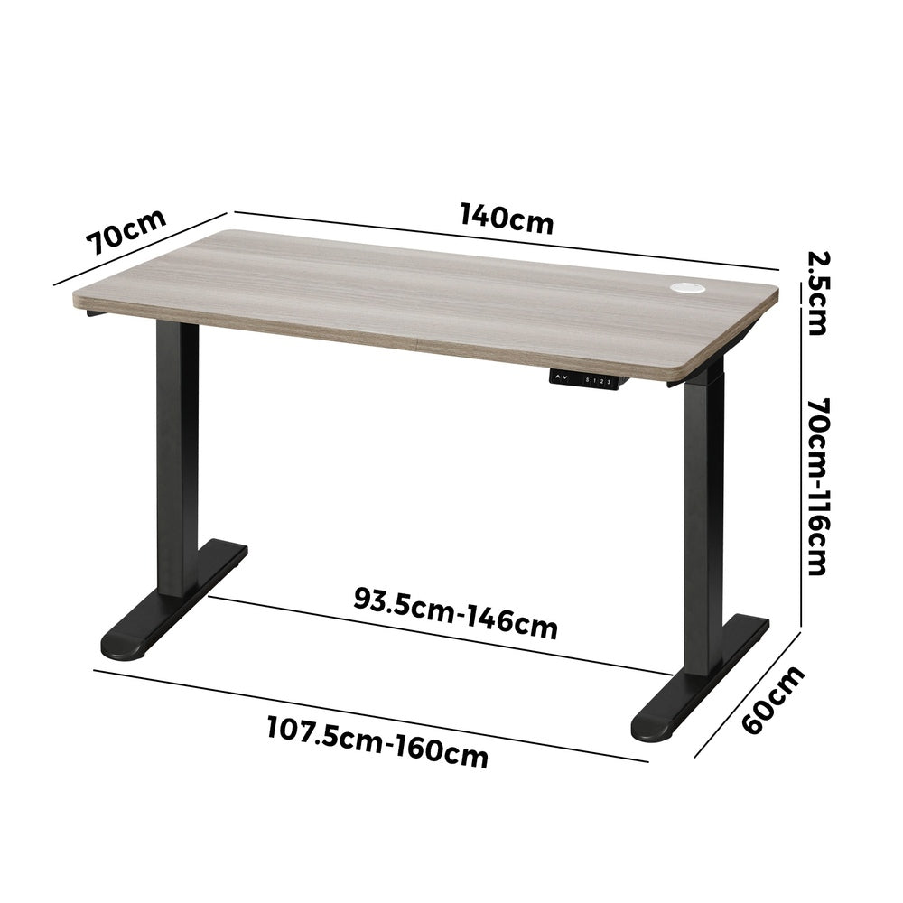 Oikiture 140cm Electric Standing Desk Dual Motor Black & Grey-Oak-Standing Desk-PEROZ Accessories