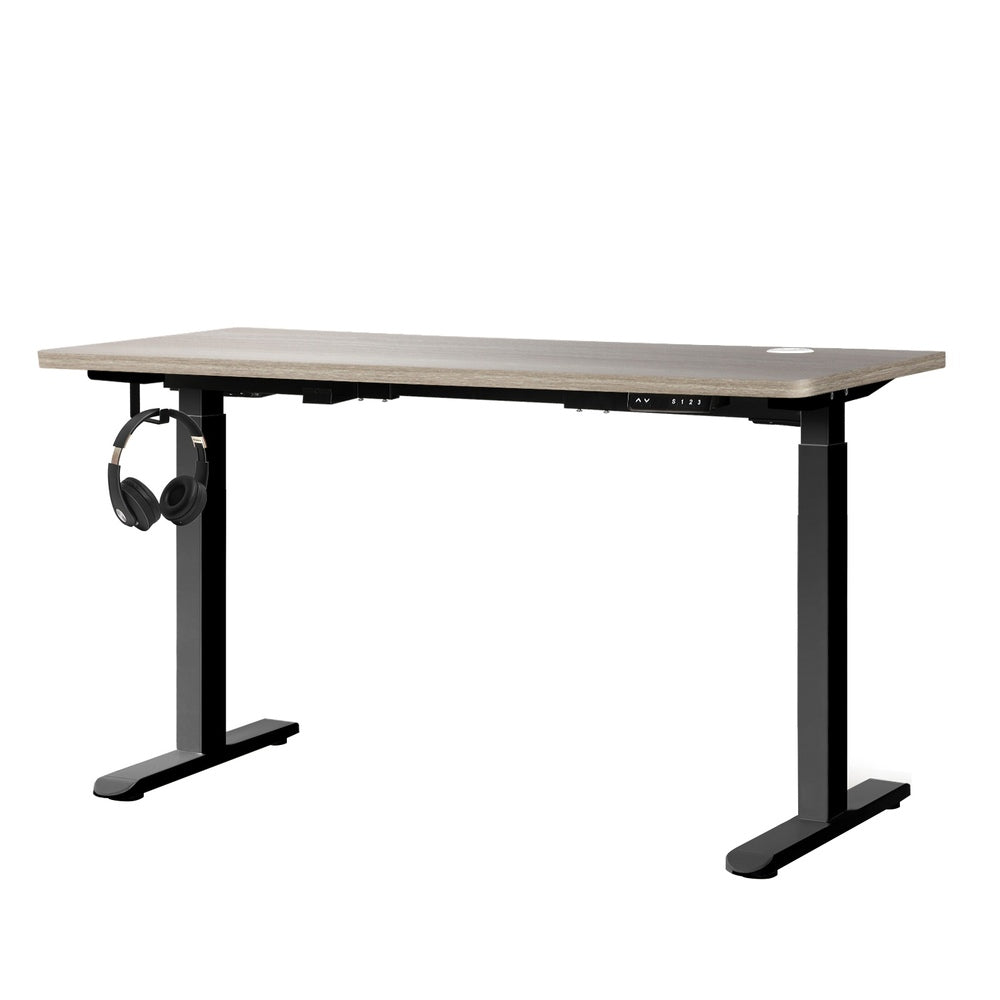 Oikiture 140cm Electric Standing Desk Dual Motor Black & Grey-Oak-Standing Desk-PEROZ Accessories