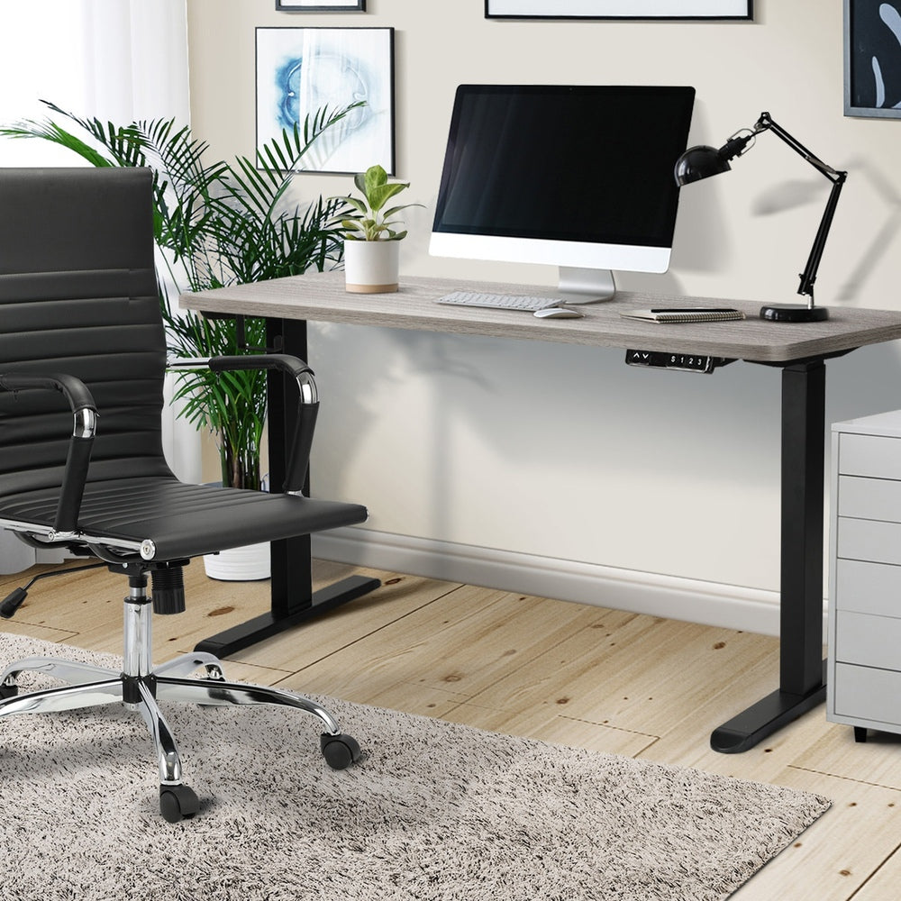 Oikiture 140cm Electric Standing Desk Dual Motor Black & Grey-Oak-Standing Desk-PEROZ Accessories
