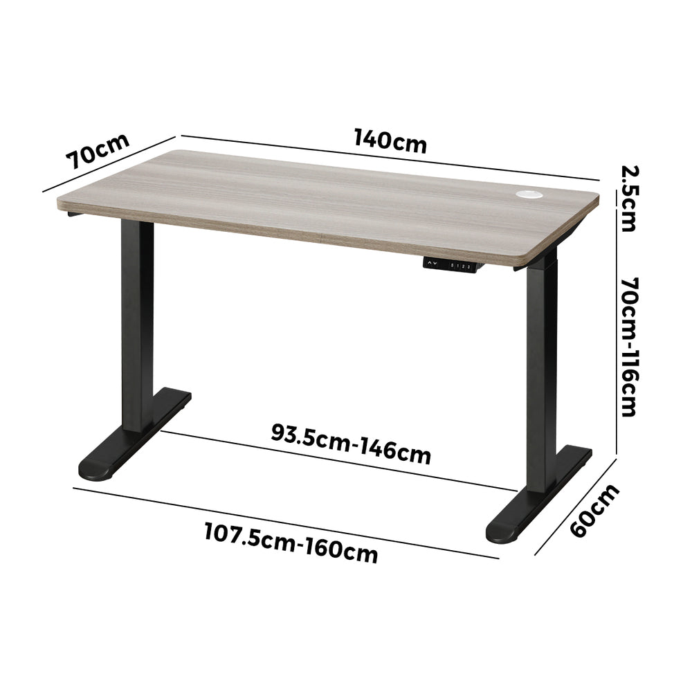 Oikiture 140cm Electric Standing Desk Dual Motor Black & Grey-Oak-Standing Desk-PEROZ Accessories