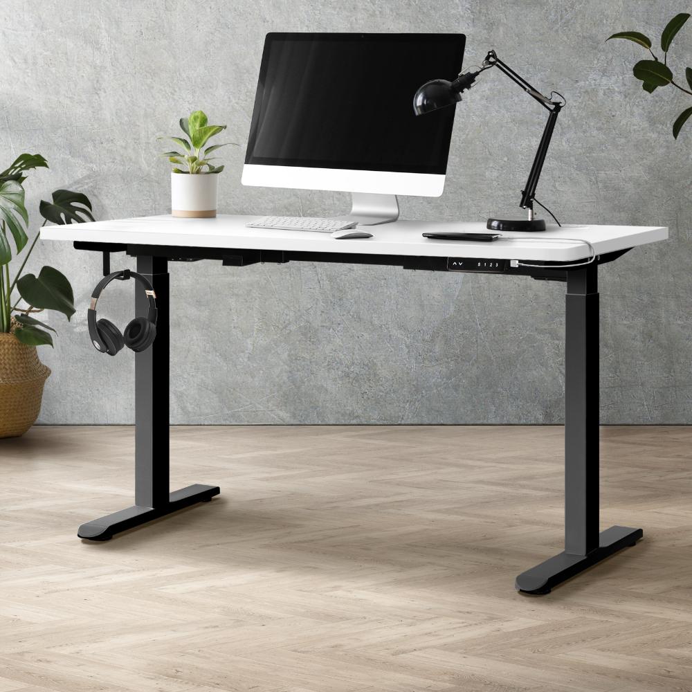 Oikiture Standing Desk Dual Motor Electric Height Adjustable Sit Stand Table - Black/White - 1400mm x 700mm-Standing Desks-PEROZ Accessories