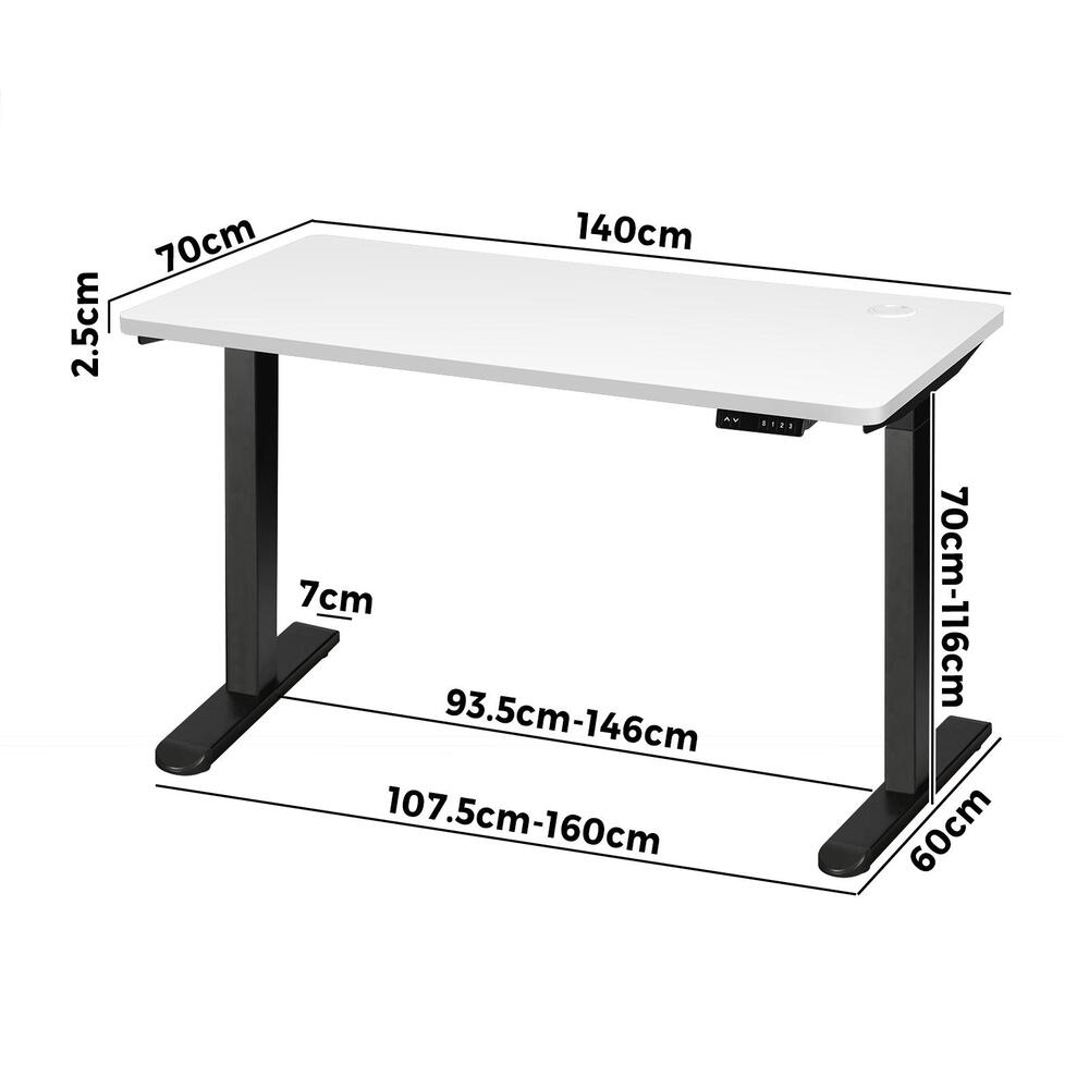 Oikiture Standing Desk Dual Motor Electric Height Adjustable Sit Stand Table - Black/White - 1400mm x 700mm-Office Desks-PEROZ Accessories