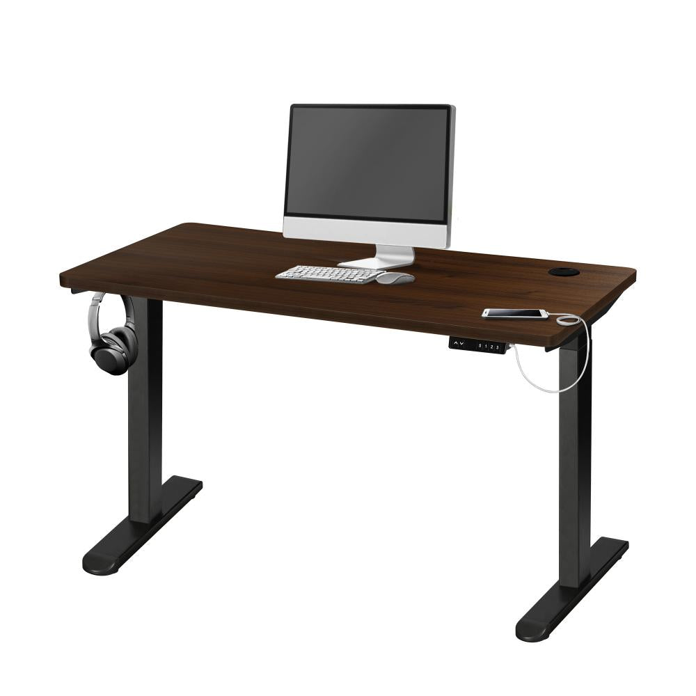 Oikiture Standing Desk Dual Motor Electric Height Adjustable Sit Stand Table - Black/Walnut - 1400mm x 700mm-Standing Desks-PEROZ Accessories