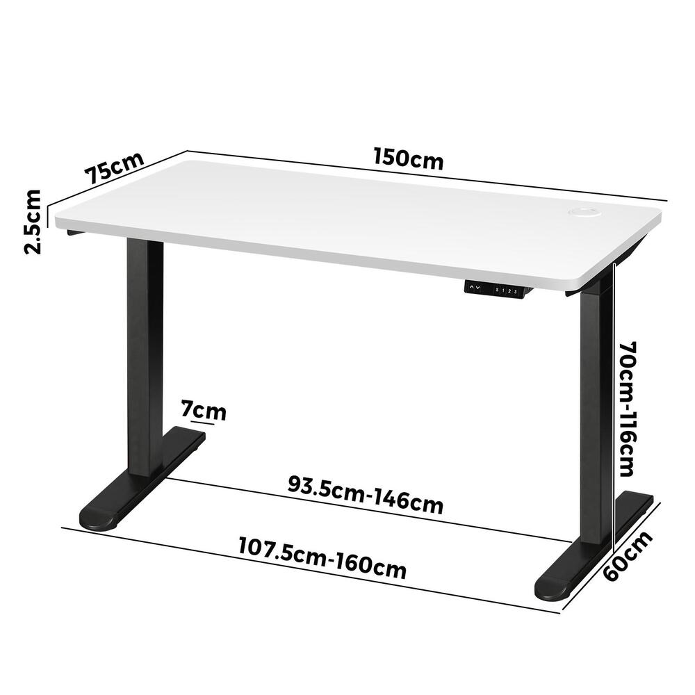 Oikiture Standing Desk Dual Motor 150cm Black&White-Standing Desks-PEROZ Accessories