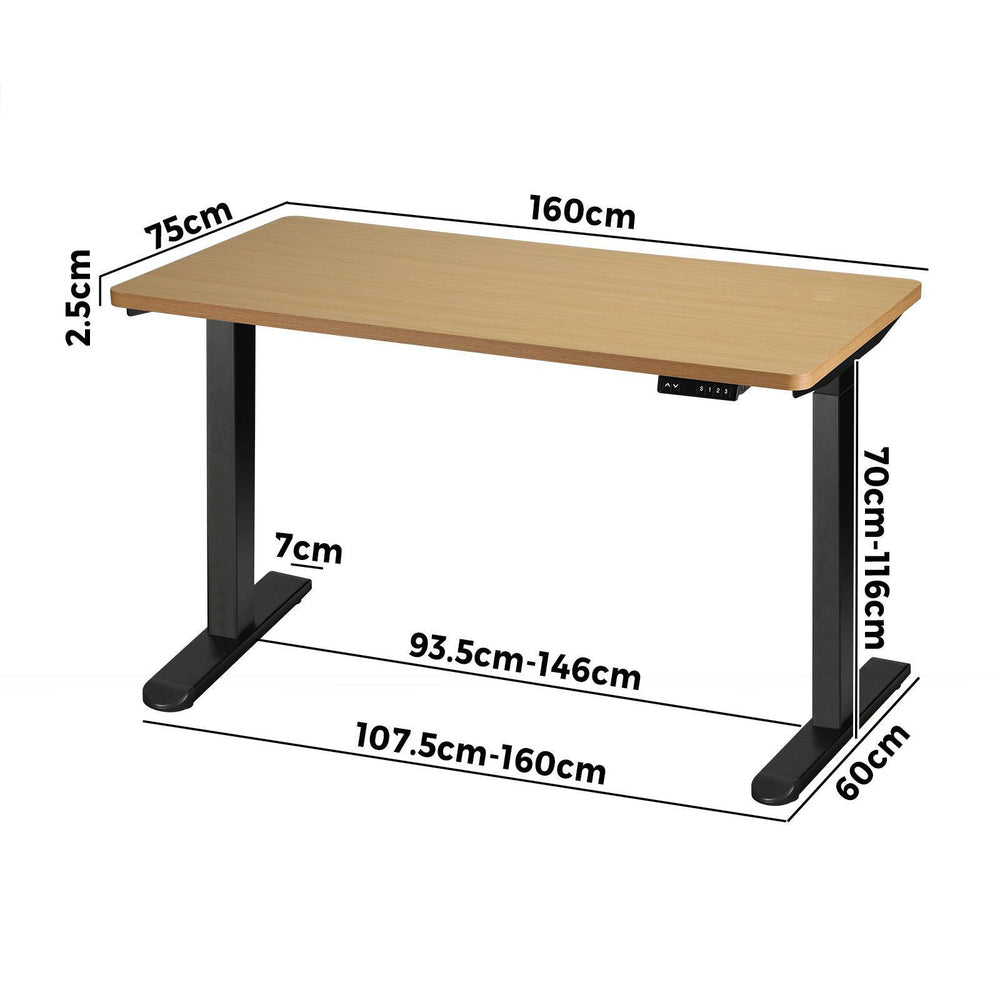 OIKITURE Ergonomic Sit Stand Desk 28"-45" Electric Standing Desk Home Office Computer Workstation Height Adjustable Desk 160cm Length Black and WN-Office Desks-PEROZ Accessories