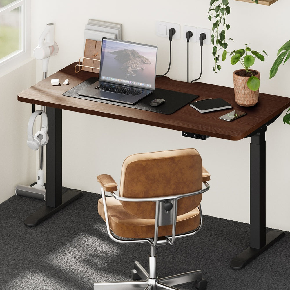 Oikiture Standing Desk Wireless Charging Dual Motor 140CM Black & Walnut-Standing Desk-PEROZ Accessories