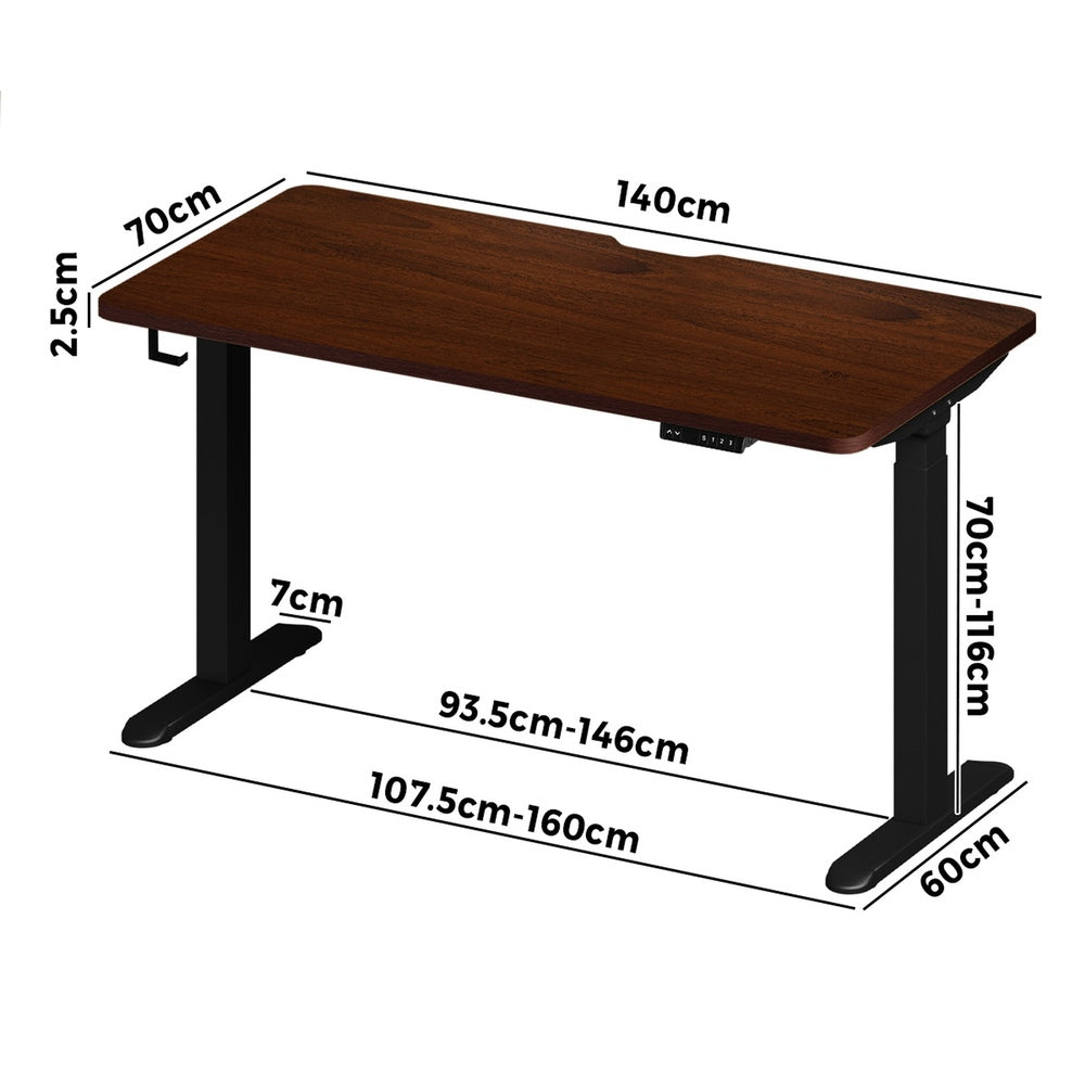 Oikiture Standing Desk Wireless Charging Dual Motor 140CM Black & Walnut-Standing Desk-PEROZ Accessories